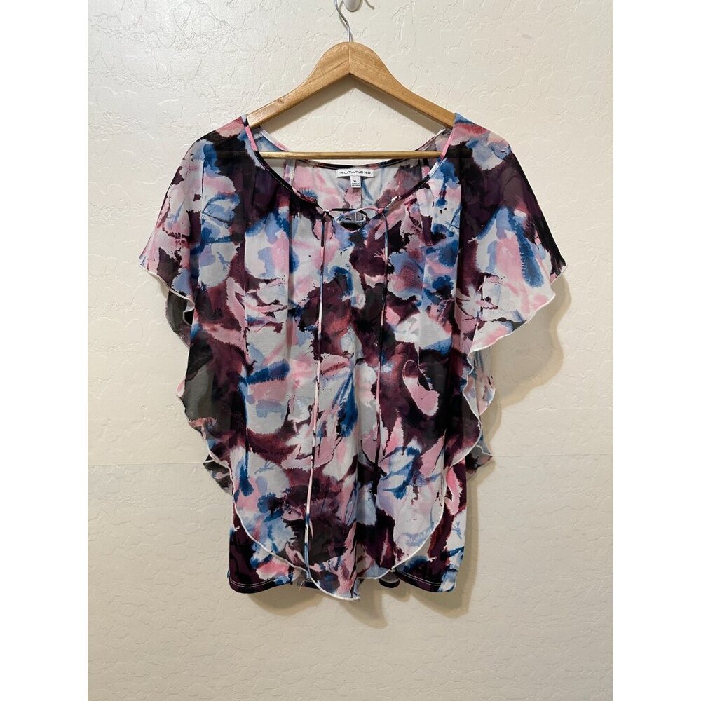 Y2K Floral Notations Womans Flowy Top Size XL Bloomcore‎ Fairygrunge Whimsical